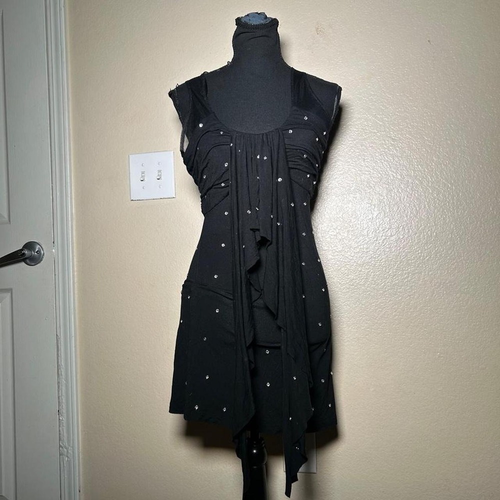 Fate Black Mini Dress Studded Ruched Draped Ruffle Y2K Goth Edgy Women Small